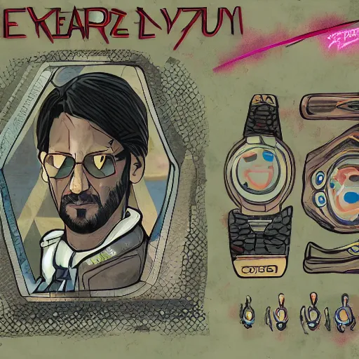 Image similar to keanu reevez in the art style of disco elysium