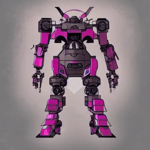 Image similar to concept art of an heavy warmech, pink and cute mech, canons and railguns, photoshop, trending on artstation by alex ichim and evan leep and salvatorre yazzie, # mechanical design, # mecha, # digital 2 d, # character design