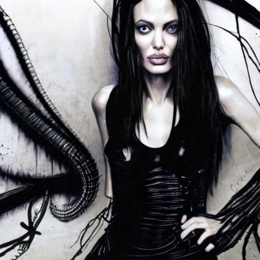 Image similar to angelina jolie walking into the camera by H.R. Giger and Bedsinski