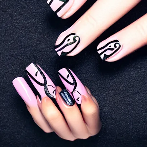 Image similar to nail design with cat logo, realistic