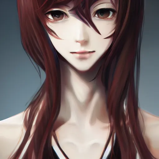 Image similar to kurisu makise, elegant, ultra highly detailed, digital painting, smooth, sharp focus, artstation, top-down shot, art by Ina Wong