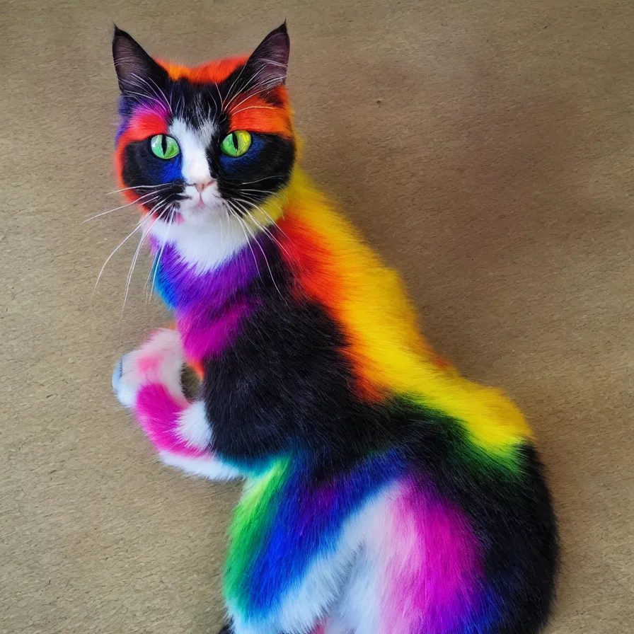 Image similar to Rainbow cat asking for food, ultra realistic, 8K