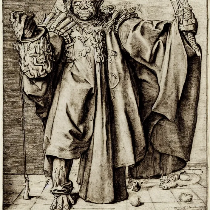 Image similar to a goblin monster priest, by Hans Holbein the Younger