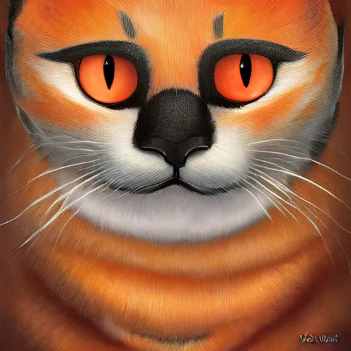 Prompt: orange cat with vampire fangs in the museum, cuddly fur, highly detailed, sharp focus, digital painting, artwork by Victor Adame Minguez + Yuumei + Tom Lovell + Sandro Botticelli