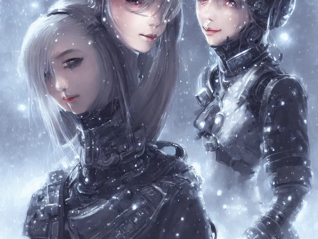Prompt: portrait cyber warrior girl, grey hair dieselpunk wardrobe, in tokyo cyberpunk snowy night, ssci - fi and fantasy, intricate and very very beautiful and elegant, digital painting, artstation, concept art, smooth, illustration, art by yam - pixiv