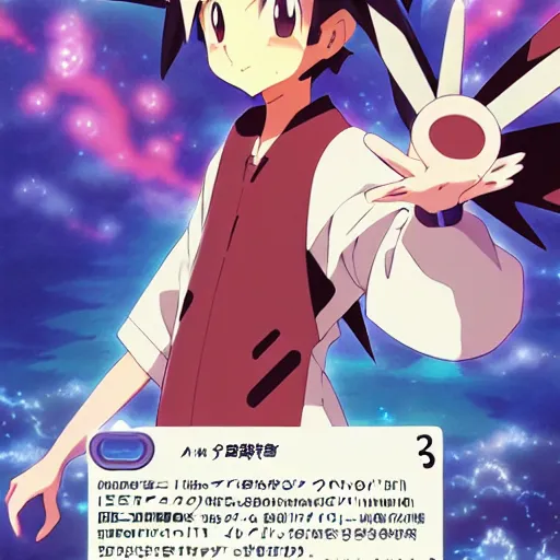 Image similar to a pokemon go card from 1 9 9 8, illustration, concept art, anime key visual, trending pixiv fanbox, by wlop and greg rutkowski and makoto shinkai and studio ghibli and kyoto animation and ken sugimori, symmetrical facial features, generation 2, pocket monster companion, box art