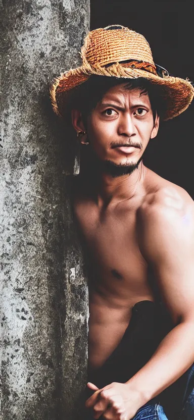 Prompt: “ a portrait photo of luffy, side shot, by professional photographer, 8 k resolution, high quality ”