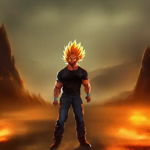 Prompt: chuck norris going super saiyan, dramatic lighting, cinematic, establishing shot, extremly high detail, photorealistic, cinematic lighting, post processed, concept art, artstation, matte painting, style by greg rutkowsky