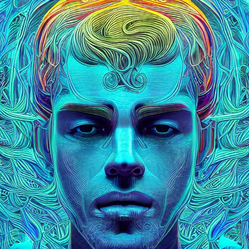 Prompt: the head of a beautiful and elegant man partially made of rainbows, an ultrafine detailed illustration by james jean, final fantasy, intricate linework, bright colors, behance contest winner, vanitas, angular, altermodern, unreal engine 5 highly rendered, global illumination, radiant light, detailed and intricate environment