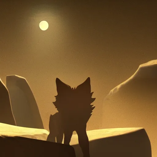 Prompt: a wolf a howling on a cliff, full moon made of cheese is in the background, photorealistic, concept art, volumetric lighting, raytracing