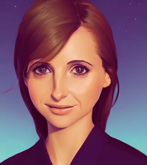 Image similar to face icon stylized minimalist sarah michelle gellar, loftis, cory behance hd by jesper ejsing, by rhads, makoto shinkai and lois van baarle, ilya kuvshinov, rossdraws global illumination