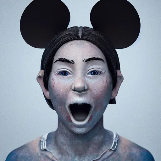 Image similar to the [ face of a person ] who looks like ( ( ( mickey mouse ) ) ), trending on unsplash, zbrush contest winner, [ 4 k photorealism ]!!, shot by jimmy nelson!!