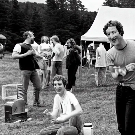 Prompt: photograph of mark zuckerberg at powder ridge rock festival, 1 9 7 0