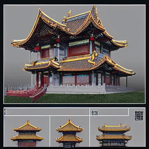 Prompt: ancient chinese architecture, rubix cube house concept, rubix cube by bugs zhou, artstation, fine detail