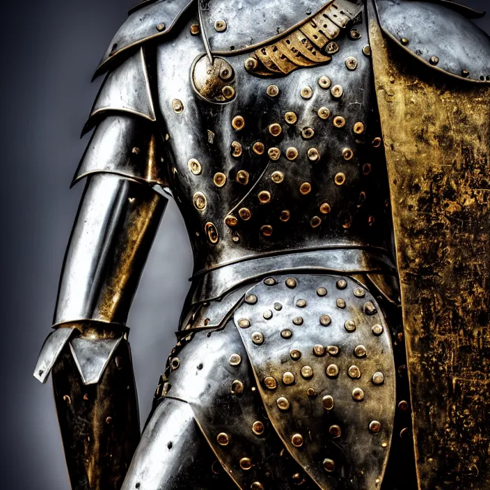 Image similar to photo of a warrior headless, akephaloi with metal blemmyae themed armour, highly detailed, hdr, smooth, sharp focus, high resolution, award - winning photo