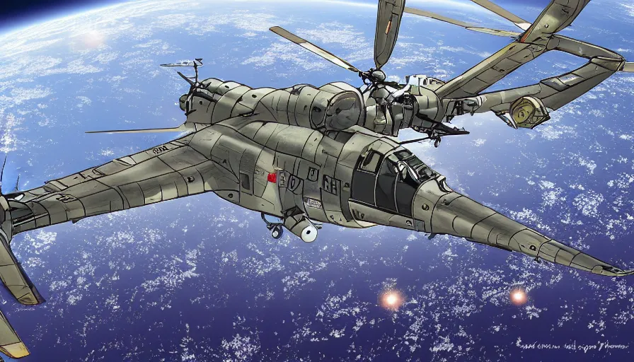 Prompt: Mi-24 hind in space, digital art