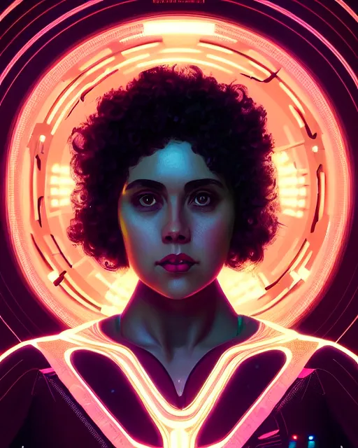 Image similar to symmetry portrait of poly styrene, sci - fi, tech wear, glowing lights intricate, elegant, highly detailed, digital painting, artstation, concept art, smooth, sharp focus, illustration, art by artgerm and greg rutkowski and alphonse mucha