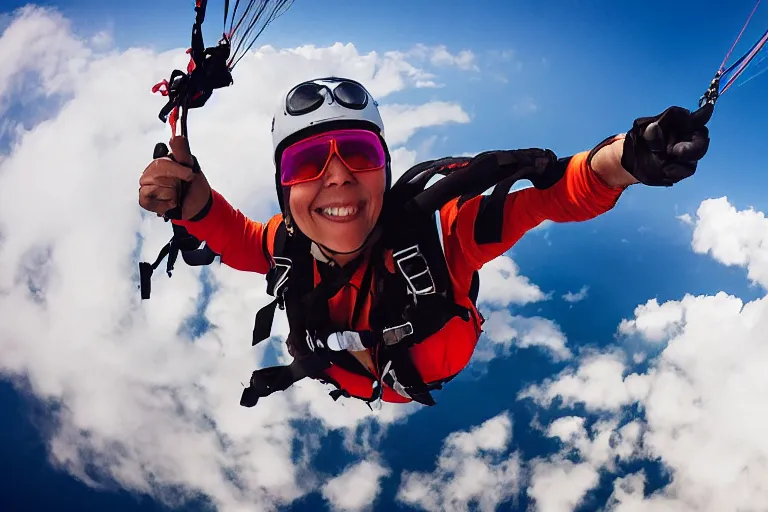 Image similar to Cinematography selfie gopro shot of a woman in a paraglide in Tenerife over the clouds a by Emmanuel Lubezky. Teide. Mar de nubes. Aerial