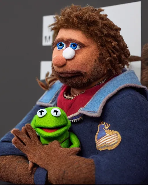 Image similar to roy anderson as a muppet. highly detailed felt. hyper real photo. 4 k.