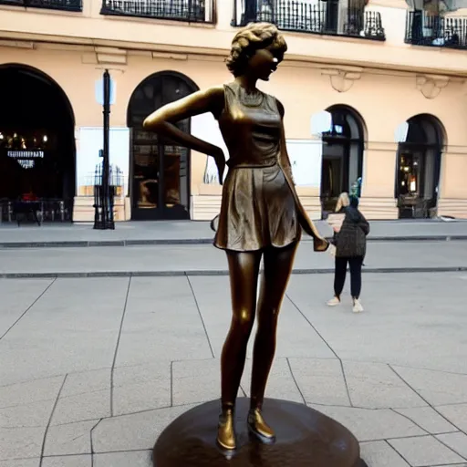 Image similar to a bronze sculpture of taylor swift on a plynth in the middle of the town square