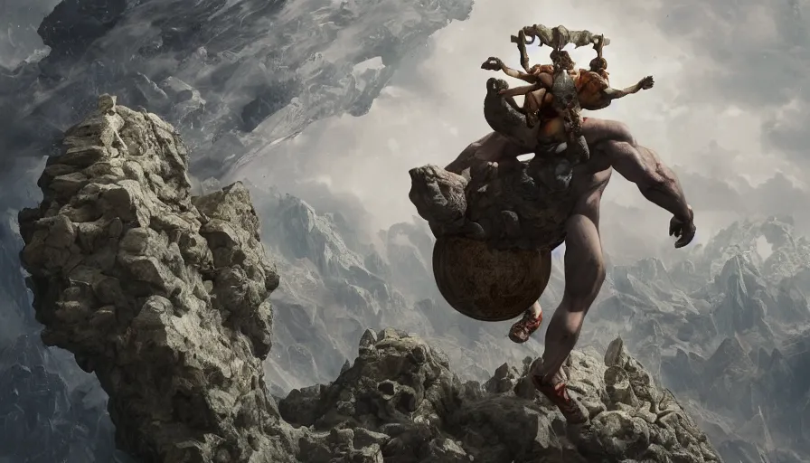 Image similar to Atlas carrying the world on his shoulders in 3D, hyperdetailed, artstation, cgsociety, 8k