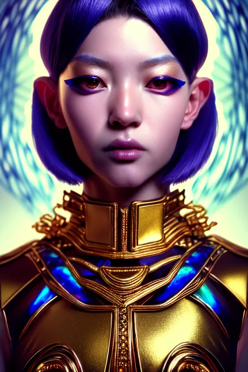 Image similar to hyperdetailed portrait of a stunningly beautiful movie 3 0 years old star androgynous guard made of iridescent metals, shiny gems, inspired by ross tran and wlop and masamune shirow and kuvshinov, concept art, intricate, photorealistic, octane render, rtx, hdr, unreal engine, dnd digital art by artgerm