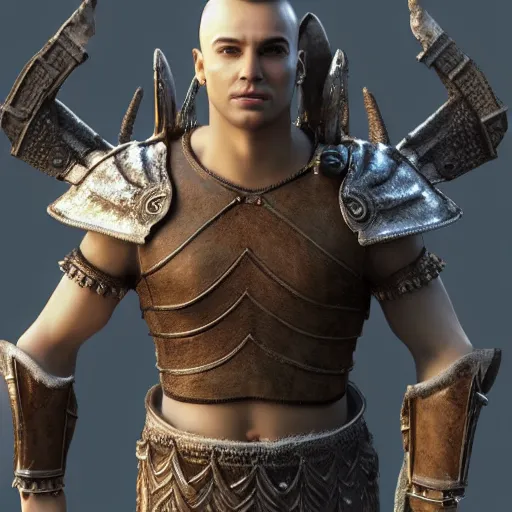 Image similar to stunning 3d render of a hyperrealistic fantasy warrior, male, highly detailed, cinematic
