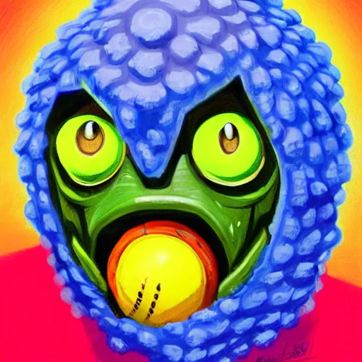 Image similar to a tennis ball monster with angel halo and wings, balaclava, tennis ball, urban, hip hop, rap, colorful, digital art, fantasy, magic, trending on artstation, ultra detailed, professional illustration by Basil Gogos