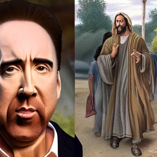 Image similar to nick cage playing nick cage playing jesus