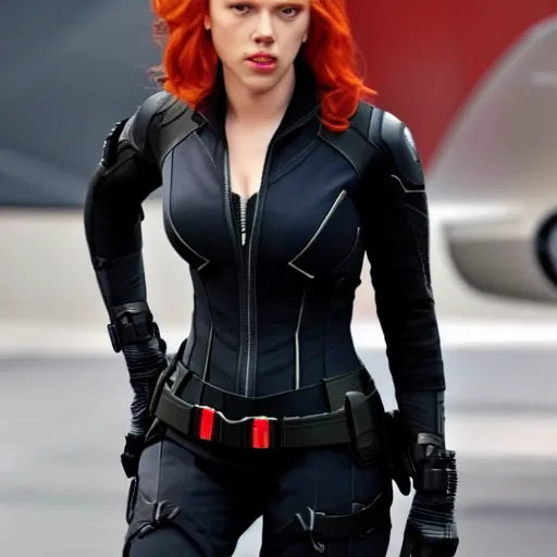 Prompt: scarlett johansson as black widow in the avengers on 2012 in real life