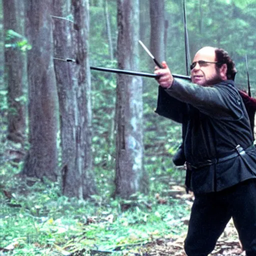 Prompt: Danny Devito as Katniss Everdeen in The Hunger Games