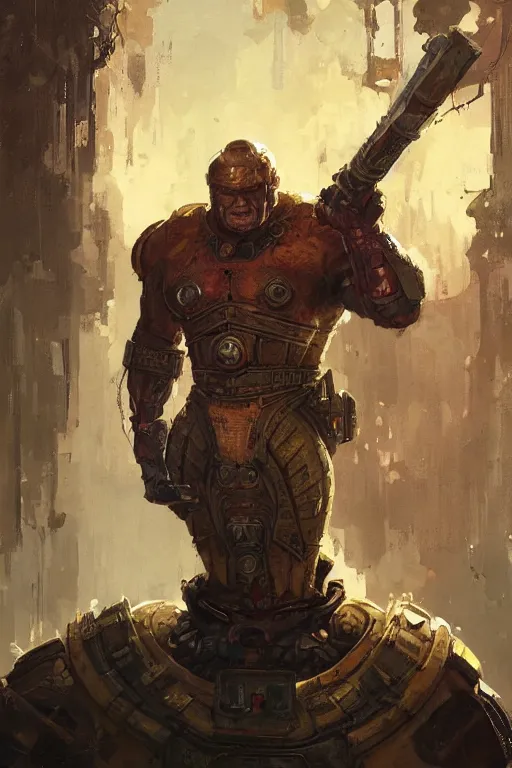 Image similar to pulp scifi fantasy illustration full body portrait marvel juggernaut martyn ford wearing helmet, by norman rockwell, jack kirby, bergey, craig mullins, ruan jia, jeremy mann, tom lovell, 5 0 s, astounding stories, amazing, fantasy, other worlds