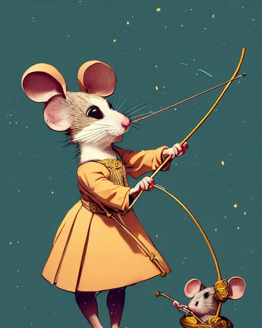 Image similar to anthropomorphic art of anthropomorphic mouse holding a bow, victorian bright clothing by artgerm, victo ngai, ryohji hase, artstation, highly detailed digital painting, smooth, global illumination, fantasy art by greg rutkowsky, karl spitzweg