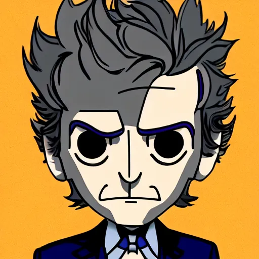 Prompt: peter capaldi, as doctor who, location is inside the TARDIS, anime chibi, by Osamu Tezuka, digital art, trending on pixiv