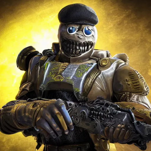 Image similar to Spongebob in Gears of War, highly detailed, high quality, HD, 4k, 8k, Canon 300mm, professional photographer, 40mp, lifelike, top-rated, award winning, realistic, sharp, no blur, edited, corrected, trending