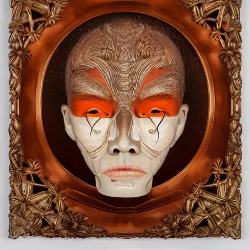 Image similar to medium portrait soft light painted by james jean and tooth woo and joe fenton, inspired by shaka zulu shakespeare, orange brown only, fine, sharp high detail, - c 1 5