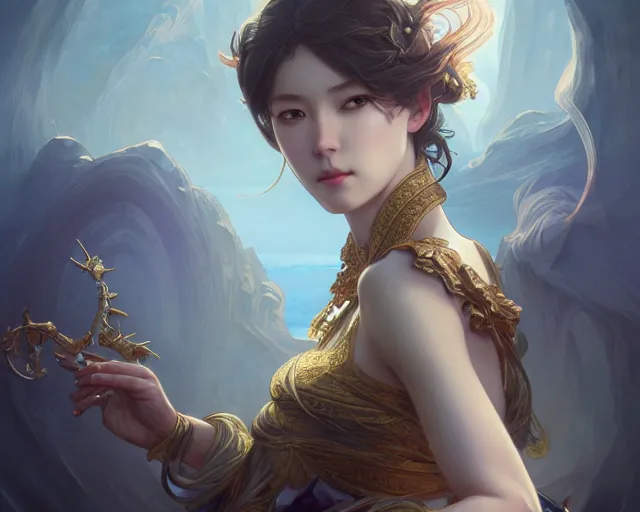 Image similar to photography of fuyuko matsui, deep focus, d & d, fantasy, intricate, elegant, highly detailed, digital painting, artstation, concept art, matte, sharp focus, illustration, hearthstone, art by artgerm and greg rutkowski and alphonse mucha