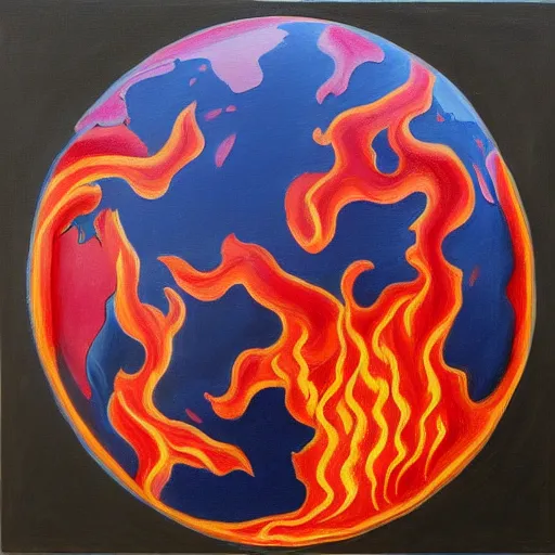 Prompt: a highly detailed painting of the world globe in flames, inspired by dali, matisse, david hockney, trending on artstation, 4 k