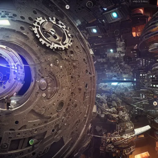 Prompt: planet made out of gears and clockwork, realistic futuristic, 4 k highly detailed, in space, cyberpunk