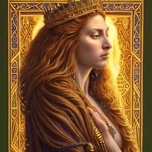 Image similar to highly detailed portrait of a majestic lioness queen in the form of a beautiful woman. d & d, art by donato giancola and evelyn de morgan. trending on artstation, intricate details, energetic composition, golden ratio, concept art, illustration, elegant art, global illuminaition