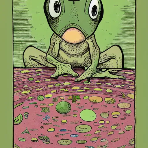 Image similar to frog with 3 eyes ponders nature of the solar system by moebius