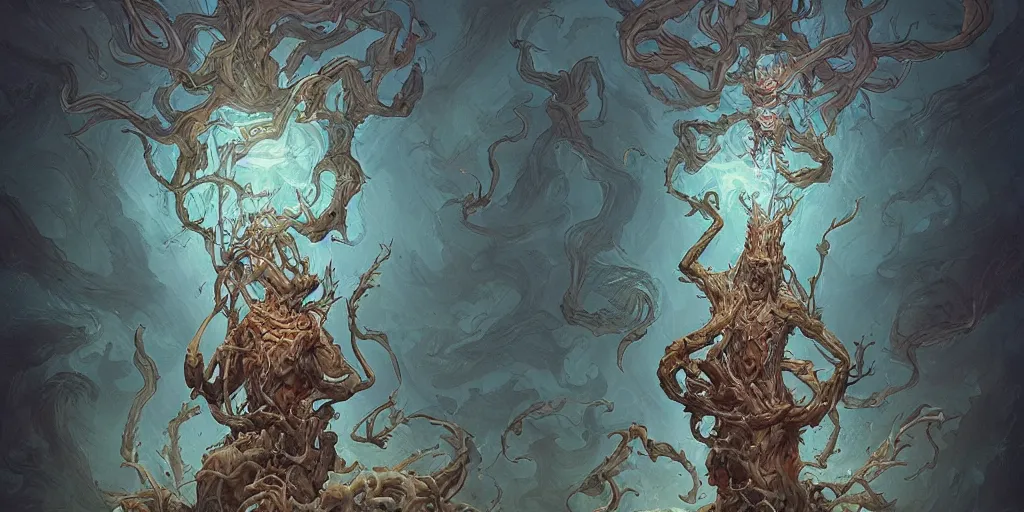 Image similar to epic concept illustration of a fungus god, by james jean. uhd, amazing depth, cinematic lighting, glossy wet levitating floating fungus god with arms outstretched.