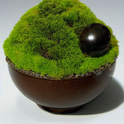 Image similar to a photo of japanese moss ball bonsai planter