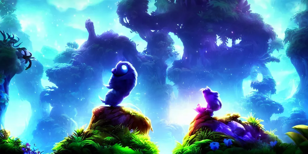 Image similar to Epic background in the style of Ori and the Blind Forest