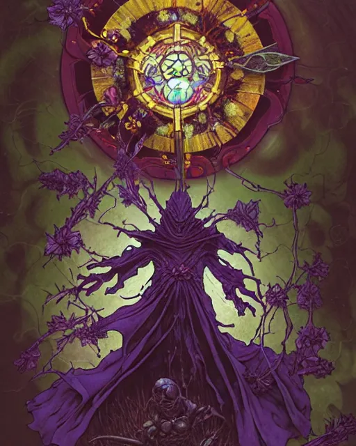 Image similar to the platonic ideal of flowers, rotting, insects and praying of cletus kasady carnage thanos davinci nazgul wild hunt chtulu mandala ponyo botw bioshock, d & d, fantasy, ego death, decay, dmt, psilocybin, concept art by randy vargas and greg rutkowski and ruan jia and alphonse mucha