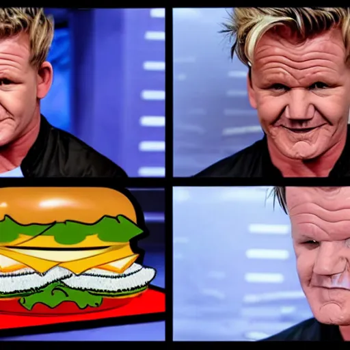 Image similar to gordon ramsay beating the burger king to death