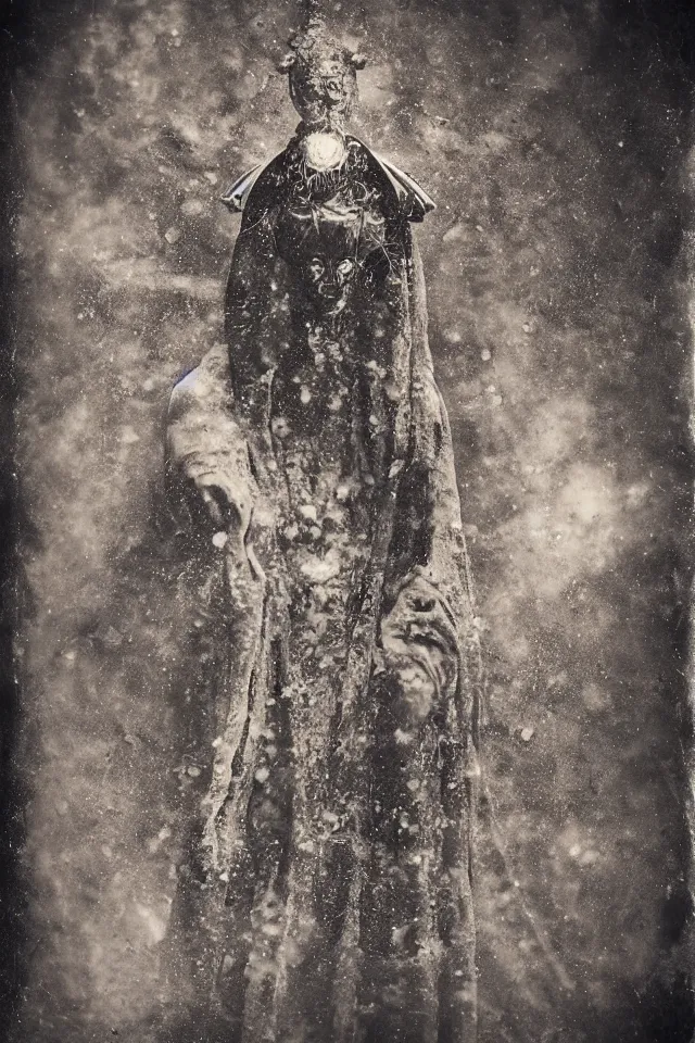 Image similar to wet plate photograph of sun tarot card victorian era, coal dust, in the style of brothers quay