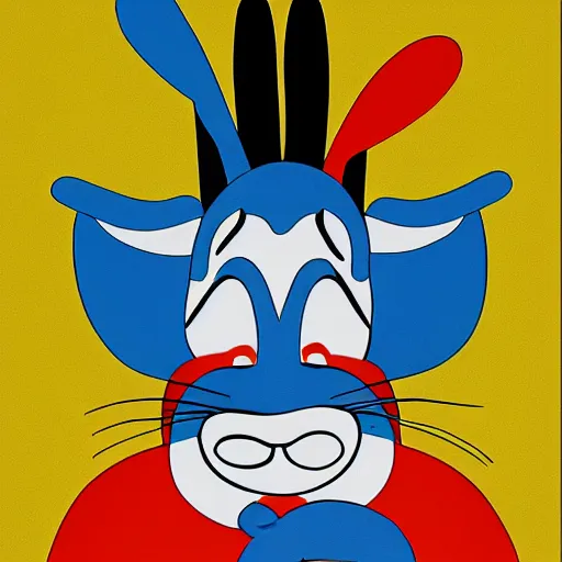 Image similar to contemporary graphic design portrait of bugs bunny in a cow costume, by paul rand