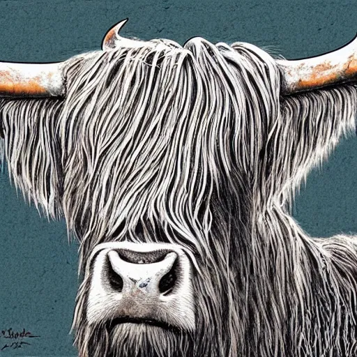 Prompt: highland cow by ed fairburn, joseph clement coll, franklin booth