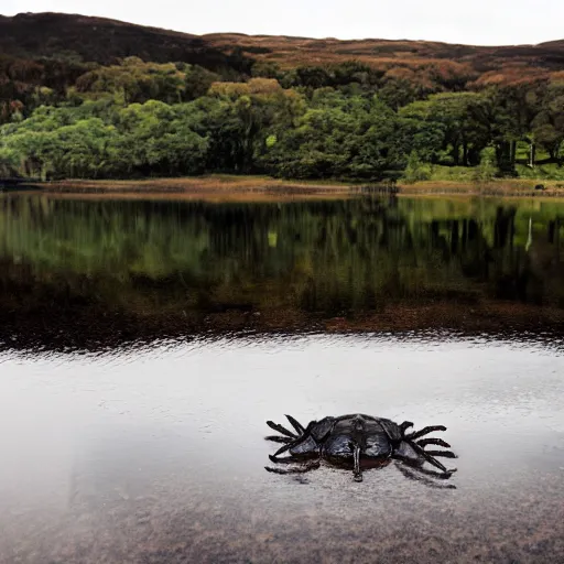 Prompt: something crawls to the surface of a dark Scottish loch